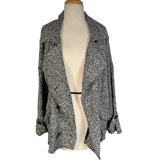 Free People Black Tweed Bounce Jacket Size Medium Big Button Slouchy Over Sized - Picture 2 of 13